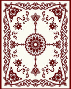 Deep Red Floral Star Border Design Rug