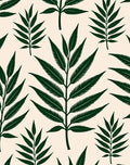 Dark Green Fern Leaf Repeat Accent Rug