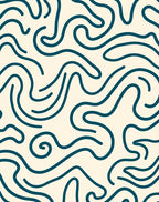 Deep Teal Swirl Cream Abstract Rug