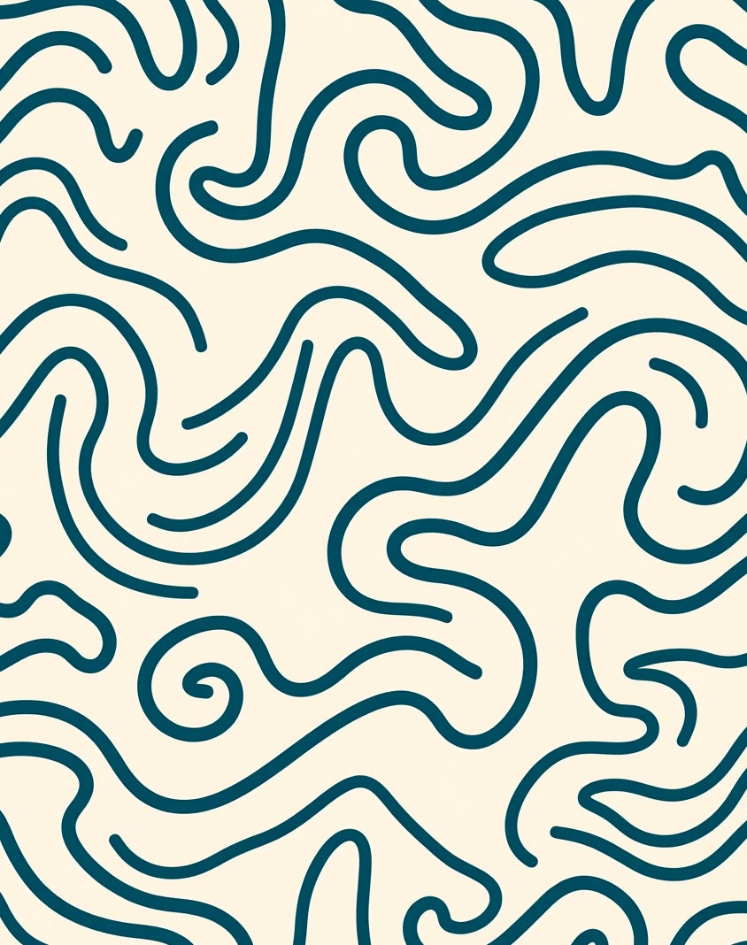 Deep Teal Swirl Cream Abstract Rug