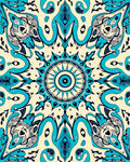 Cream Teal Abstract Radial Mandala Rug