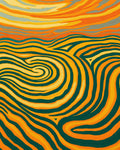 Vibrant Orange Green Swirl Landscape Rug
