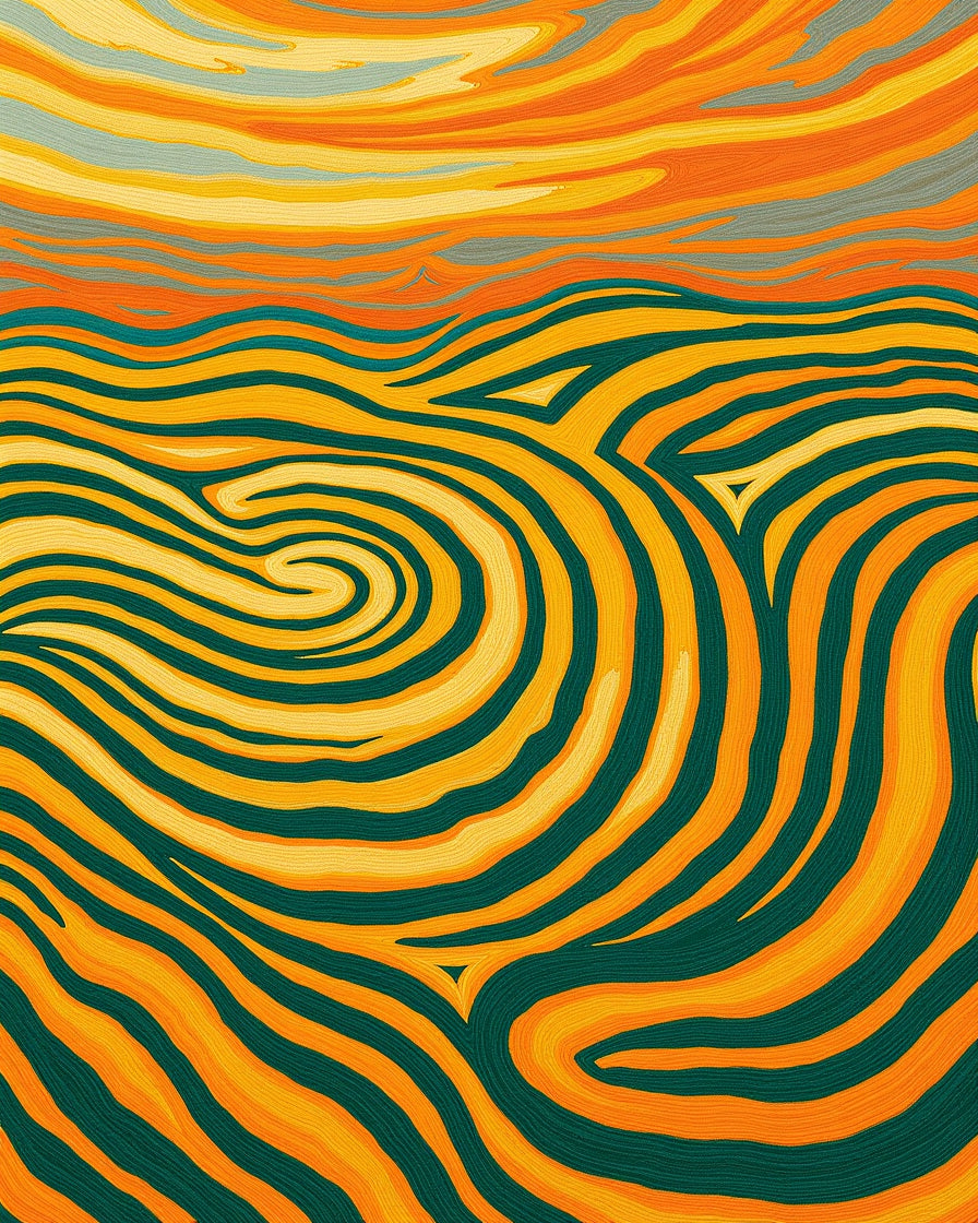Vibrant Orange Green Swirl Landscape Rug