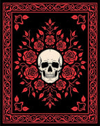Crimson Skull Rose Border Accent Rug