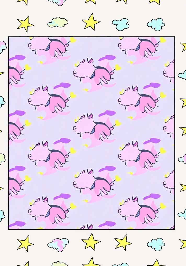 Whimsical Pink Unicorn Cloud Stars Rug