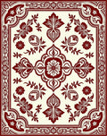 Crimson Red Ornate Floral Border Rug