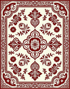 Crimson Red Ornate Floral Border Rug