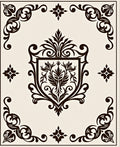 Dark Brown Crested Floral Scrollwork Rug