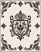 Dark Brown Crested Floral Scrollwork Rug