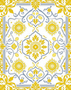 Yellow Grey Floral Medallion Scroll Rug