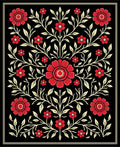 Crimson Floral Branch Symmetry Rug