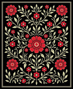 Crimson Floral Branch Symmetry Rug