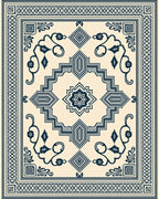 Cream Navy Geometric Floral Lattice Rug