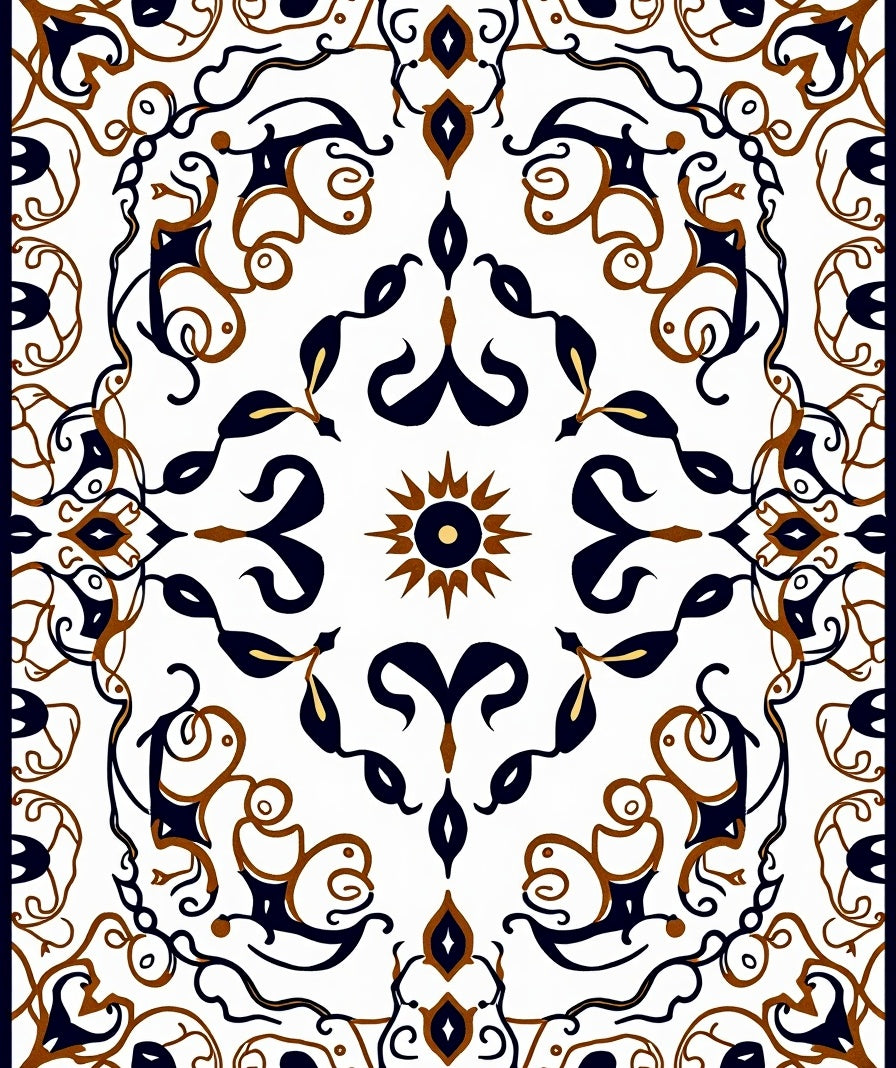 Elegant White Ivory Scroll Medallion Rug