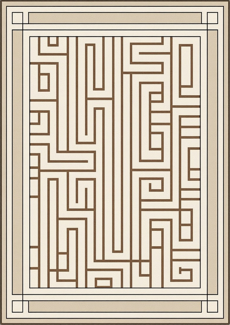 Geometric Brown Maze Linear Rug