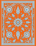 Vibrant Orange Light Blue Floral Scroll Rug