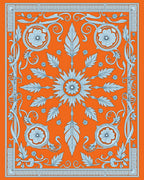 Vibrant Orange Light Blue Floral Scroll Rug