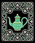 Teal Teapot Floral Border Art Rug