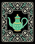 Teal Teapot Floral Border Art Rug