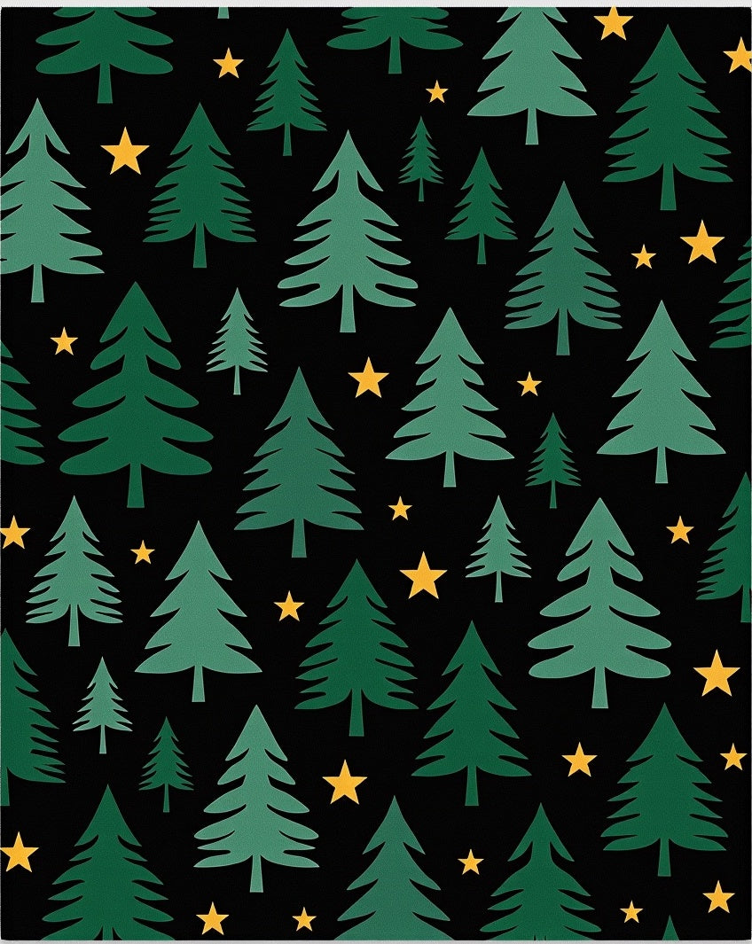 Forest Christmas Trees Gold Stars Rug