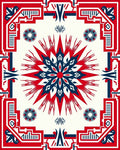 Crimson Blue Geometric Sunburst Medallion Rug