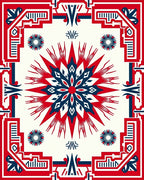 Crimson Blue Geometric Sunburst Medallion Rug