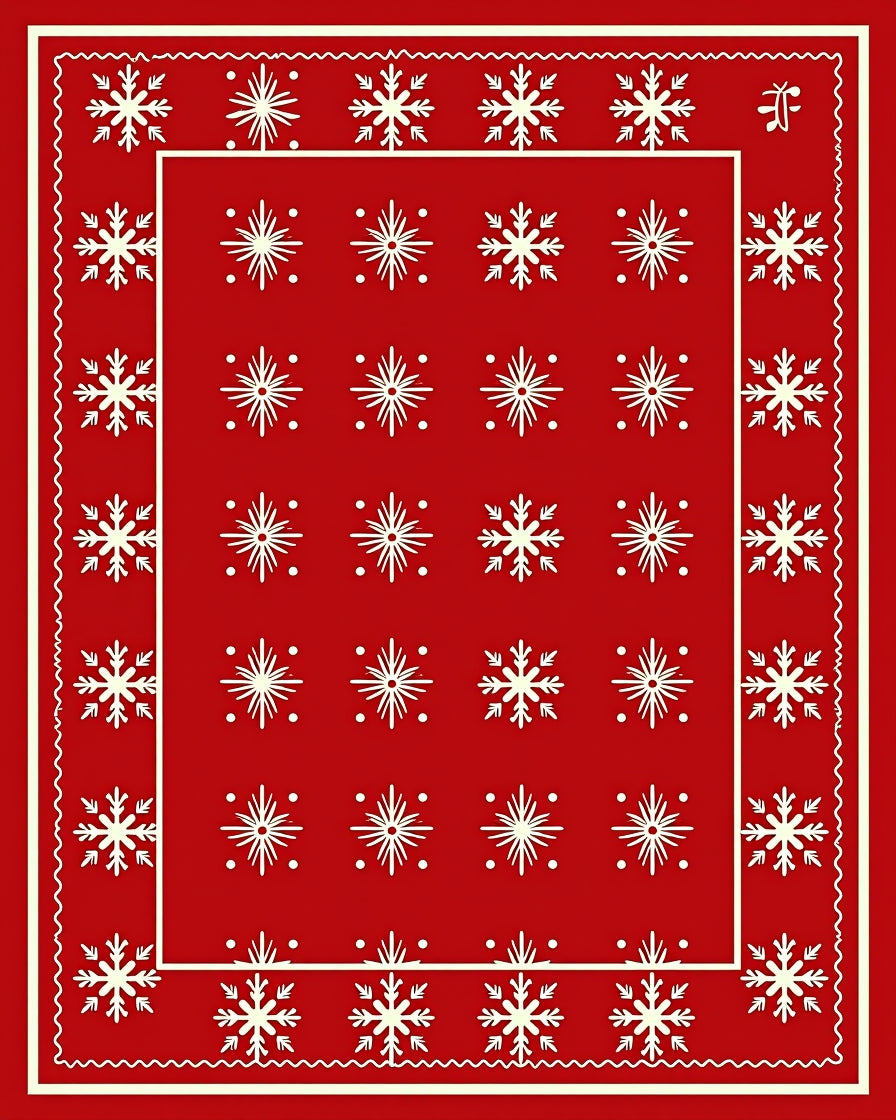 Crimson Snowflake Bordered Repeating Rug