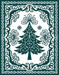 Teal Christmas Tree Ornate Frame Rug