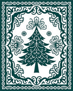 Teal Christmas Tree Ornate Frame Rug