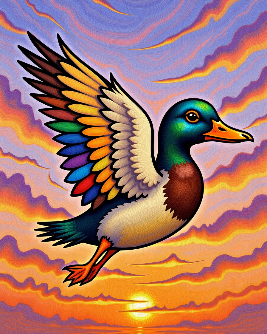 Rainbow Winged Duck Sunset Sky Rug