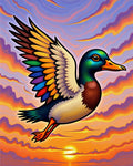 Rainbow Winged Duck Sunset Sky Rug