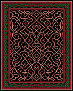 Red Green Intertwined Geometric Border Rug