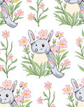 Whimsical Gray Bunny Pink Flower Garden Rug
