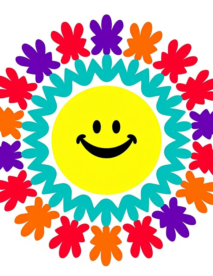 Happy Sunburst Floral Rays Rug