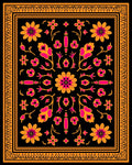 Black Orange Pink Floral Symmetry Rug