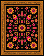 Black Orange Pink Floral Symmetry Rug
