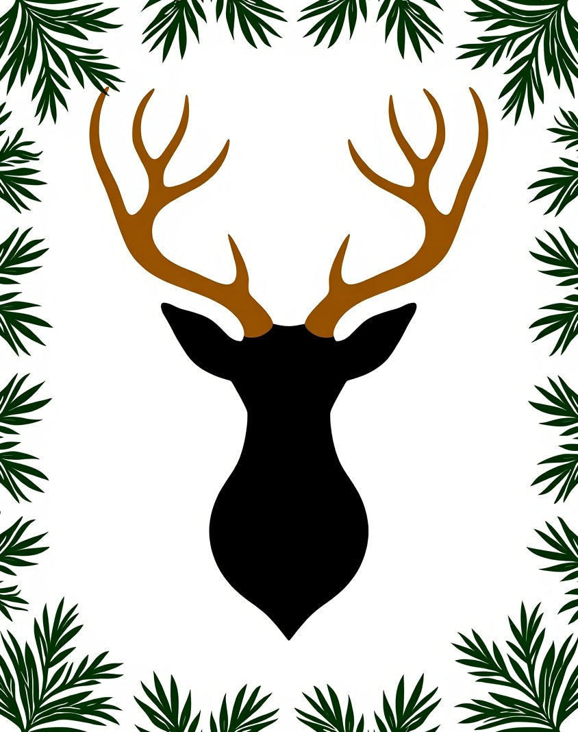 Black Deer Head Green Pine Border Rug