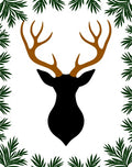 Black Deer Head Green Pine Border Rug