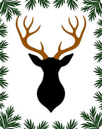 Black Deer Head Green Pine Border Rug