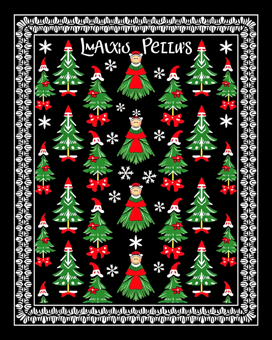 Whimsical Christmas Trees Red Bow Snowflake Rug