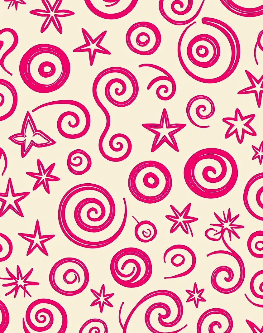 Vibrant Fuchsia Swirl And Star Rug