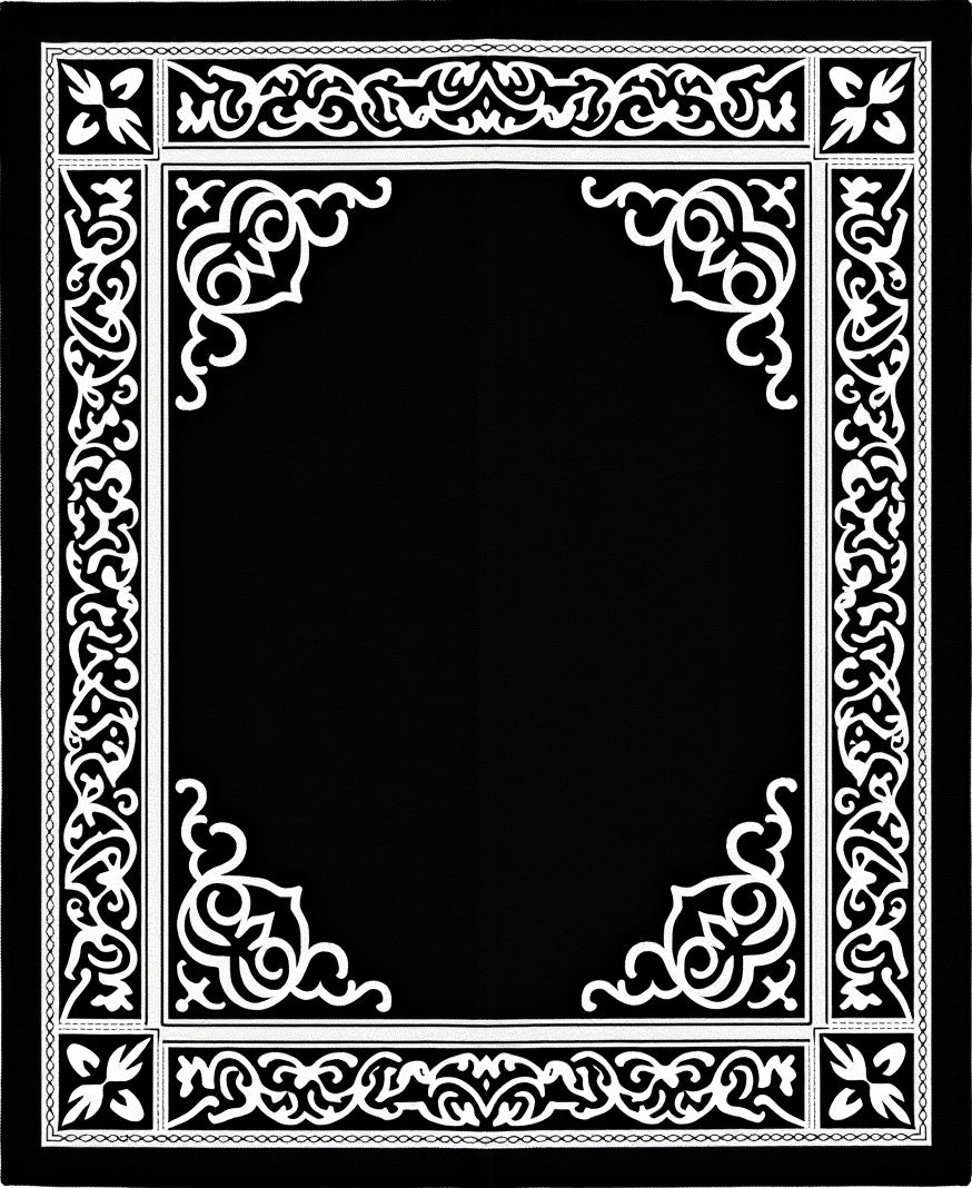 Elegant Black White Scroll Border Rug