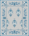 Faded Blue Floral Ornamental Frame Rug