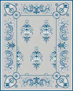 Faded Blue Floral Ornamental Frame Rug