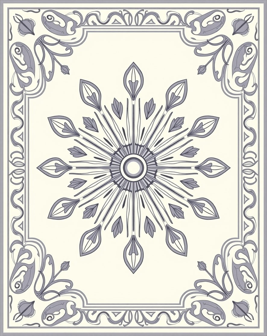 Cream Gray Floral Medallion Border Rug