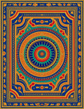 Vibrant Blue Red Teal Medallion Rug