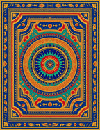 Vibrant Blue Red Teal Medallion Rug