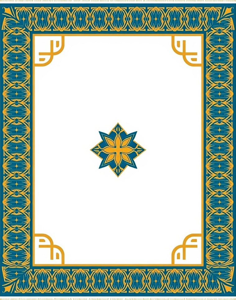 Teal Yellow Geometric Border Medallion Rug