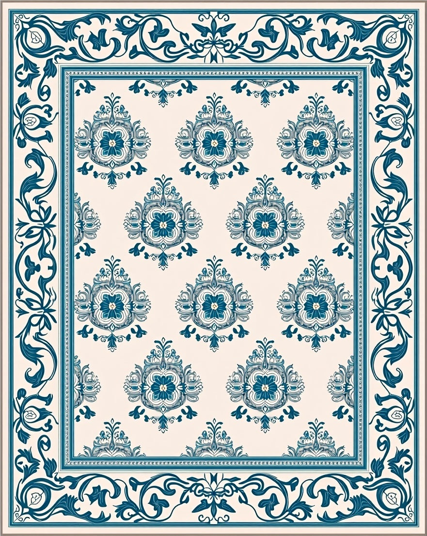 Teal Ceramic Floral Medallion Classic Rug
