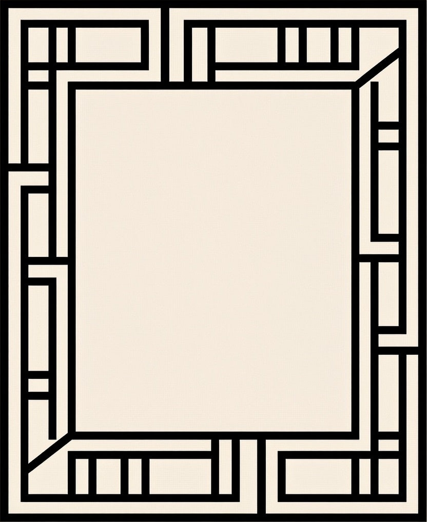 Cream Black Abstract Geometric Frame Rug